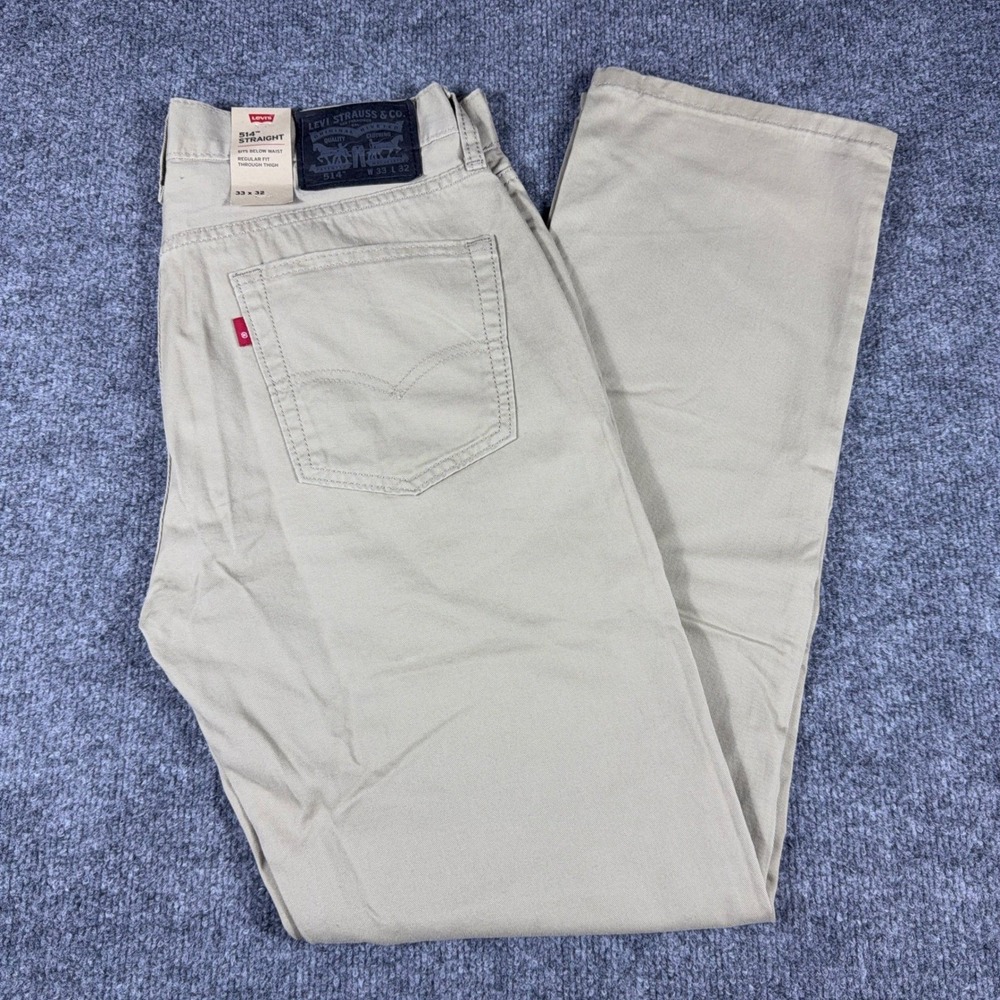 Levis 514 Straight Leg Pants Mens 33x32 Khaki Tan Beige Regular Fit NWT
